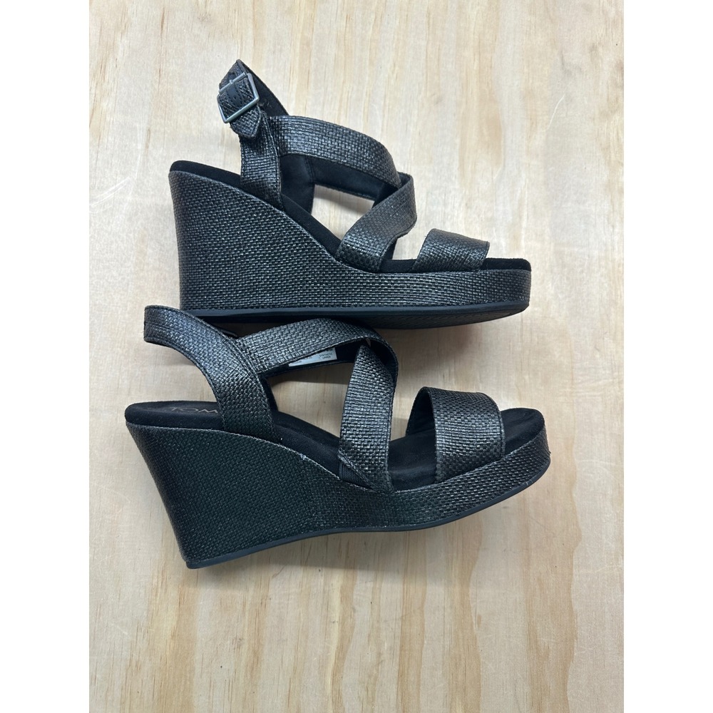 TOMS Monica Black Metallic Woven Platform Wedge Sandals Womens 9 10022251 - Picture 5 of 6